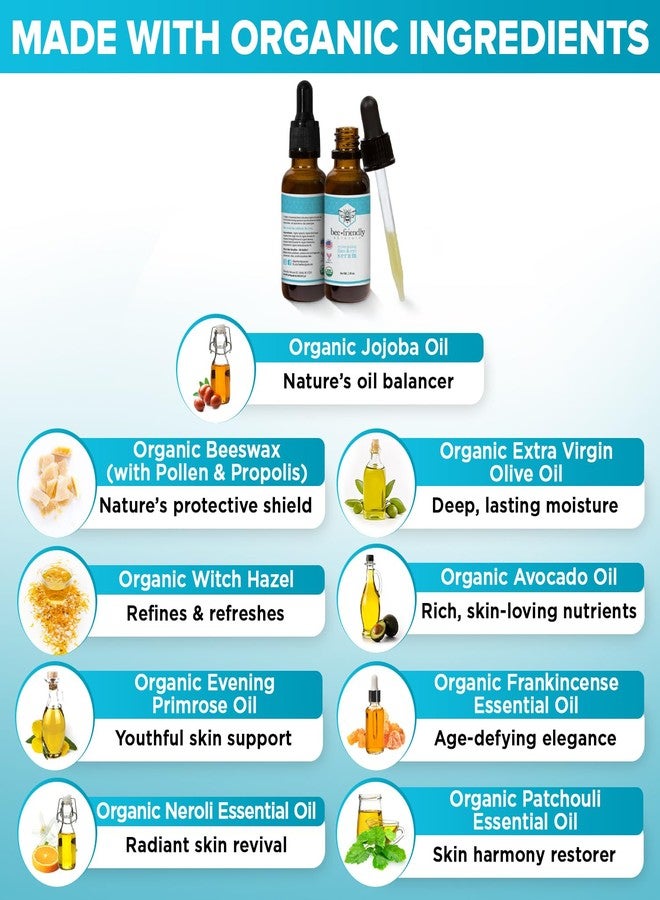BeeFriendly Organic Face & Eye Serum By BeeFriendly, Deep Hydration, Nourishes, Tightens, and Firms Facial Skin, and Lifts Facial Skin USDA Certified & All Natural Serum for Face, Women or Men, 1 oz - Image 2